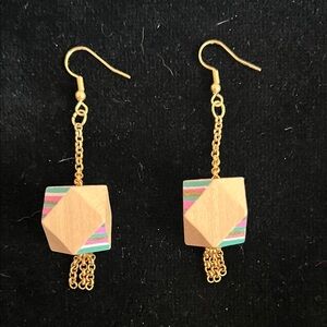 Geometric Gold and Multicolor Dangle Earrings